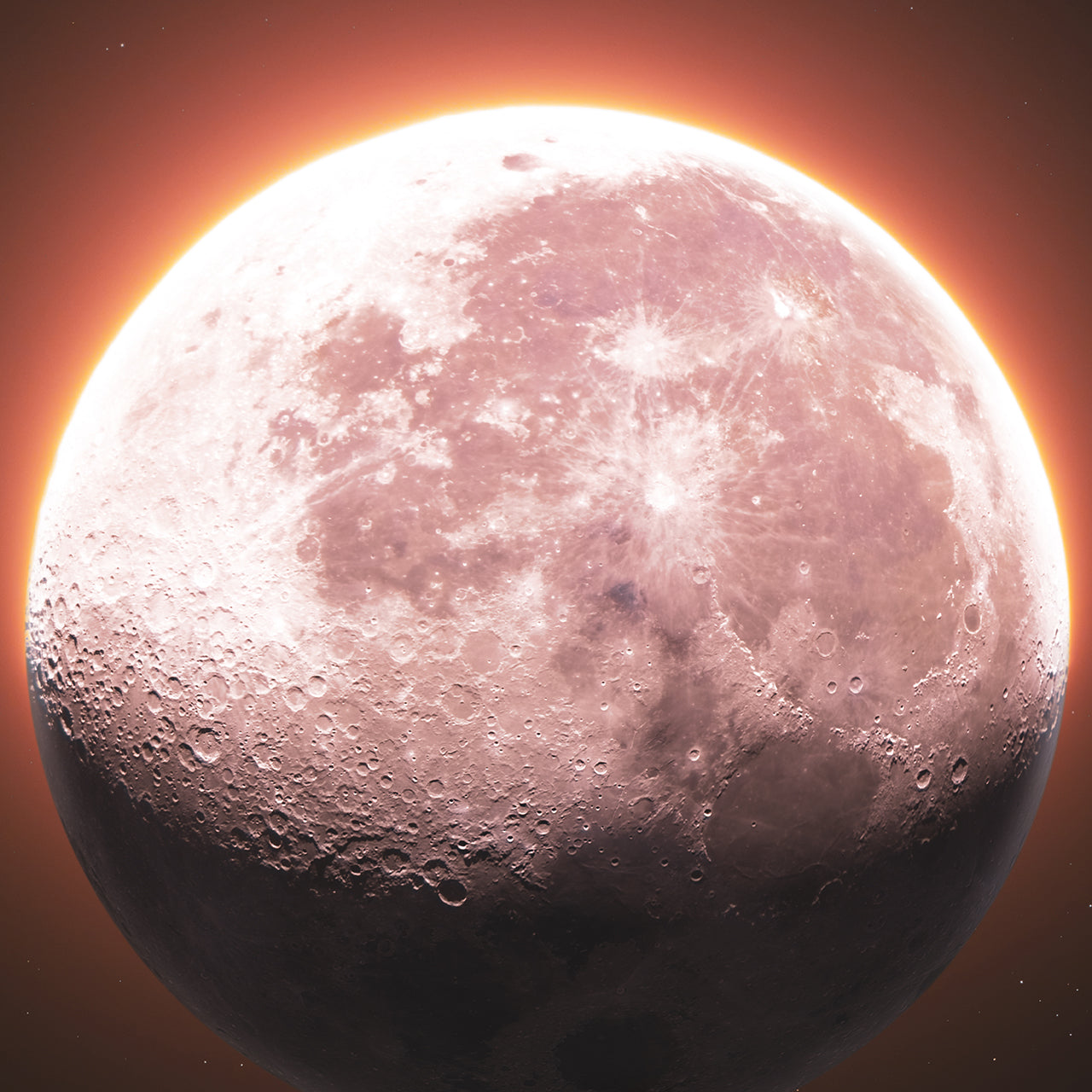 Red Waning Gibbous Moon of February 23 2022 Wallpaper Bundle